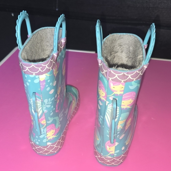 Mermaid Wellies Gray Fleece Lined Rain Boots w/easy-on handles ✨️ Trim, 9/10 - Picture 4 of 15